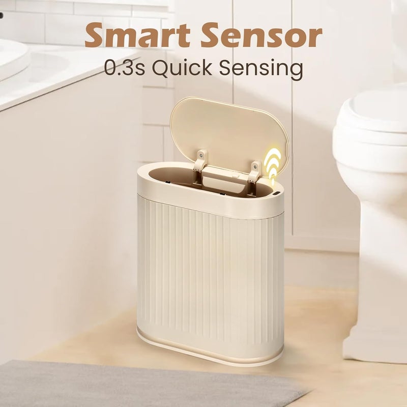 SYNCVIBE Bathroom Trash Can with Lid Automatic 2 Gallon Sensor Trash Bin, 7.5 Liter Smart Rubbish Bin, Motion Sensor Waterproof Bathroom Decor, Plastic Narrow Garbage Can for Bedroom, Office, Beige - Image 4